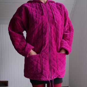 90s‎ Jones New York fuschia corduroy quilted hooded jacket